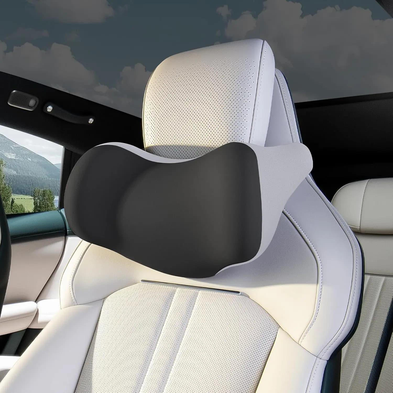 Cuscino Ergonomico per il Collo in Memory Foam, Supporto Universale per Poggiatesta Auto per il Comfort di Guida, Cuscino Sedile Traspirante Rimovibile (Nero)