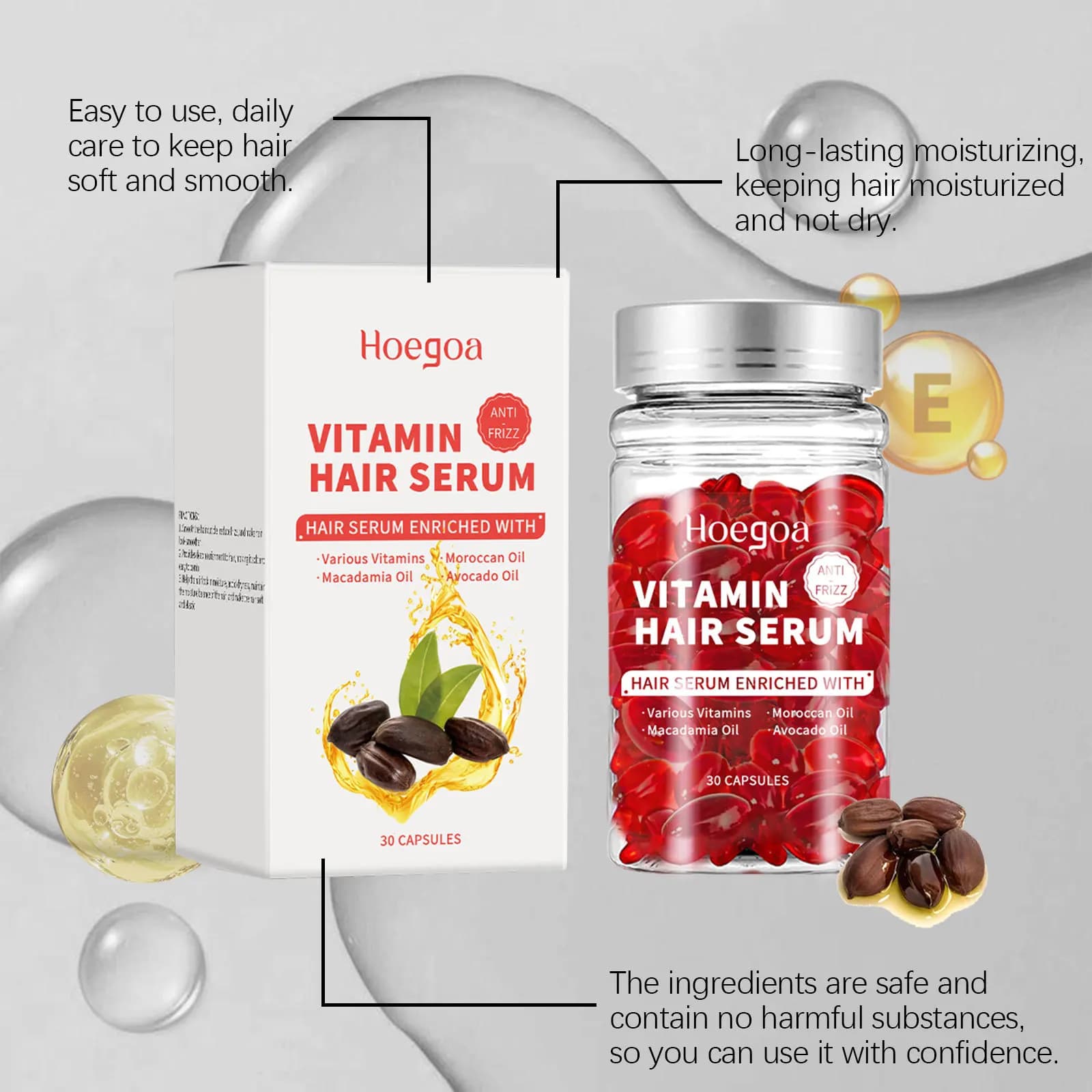 Capsule di siero per la cura dei capelli con vitamina Aumenta la ricrescita Controllo dell'olio Prevenire la perdita Massaggio del cuoio capelluto più spesso Olio essenziale per la crescita dei capelli