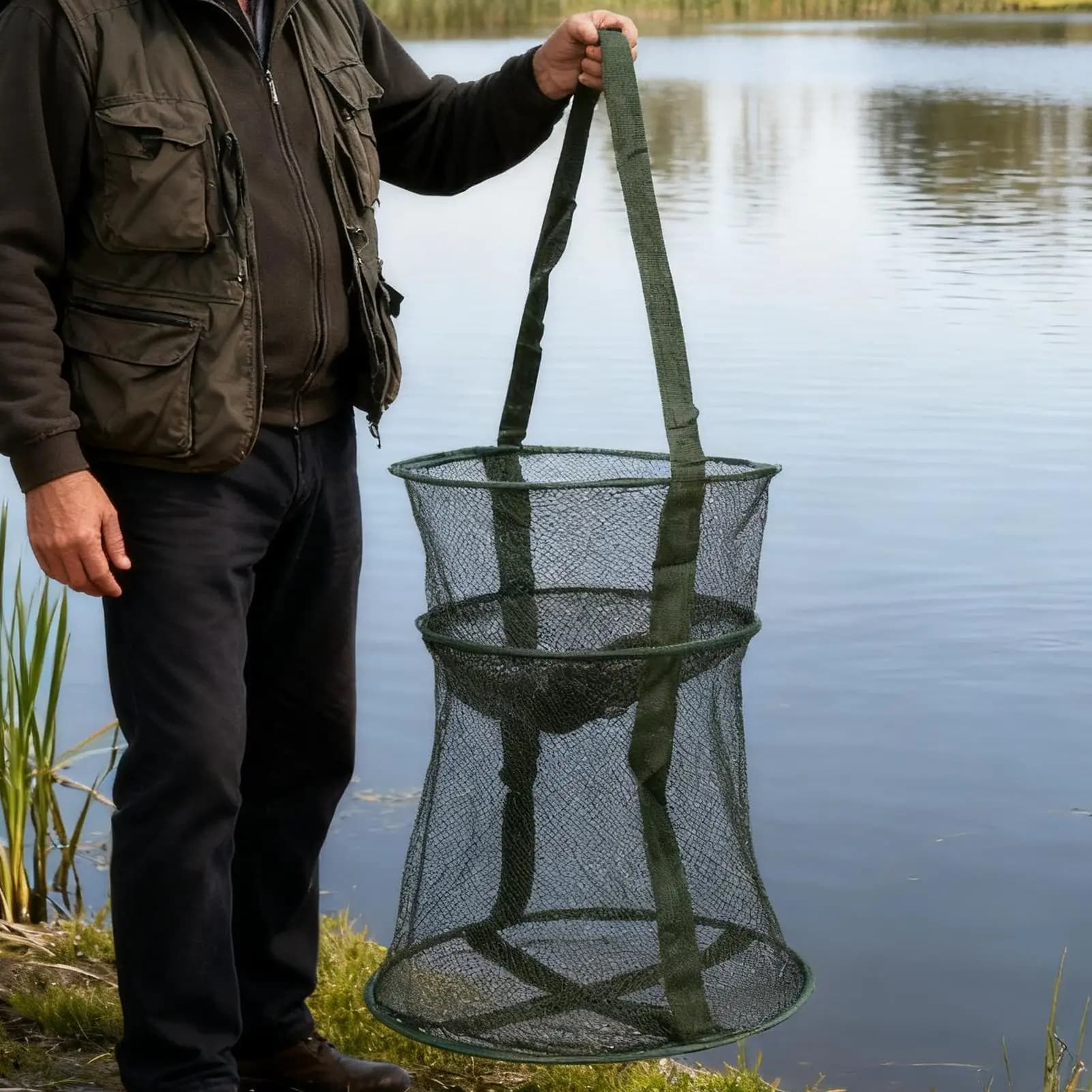 Rete da pesca pieghevole anti-fuga, cestino porta pesci per gamberetti vivi, guadino per fiume di lago d'acqua dolce e salata