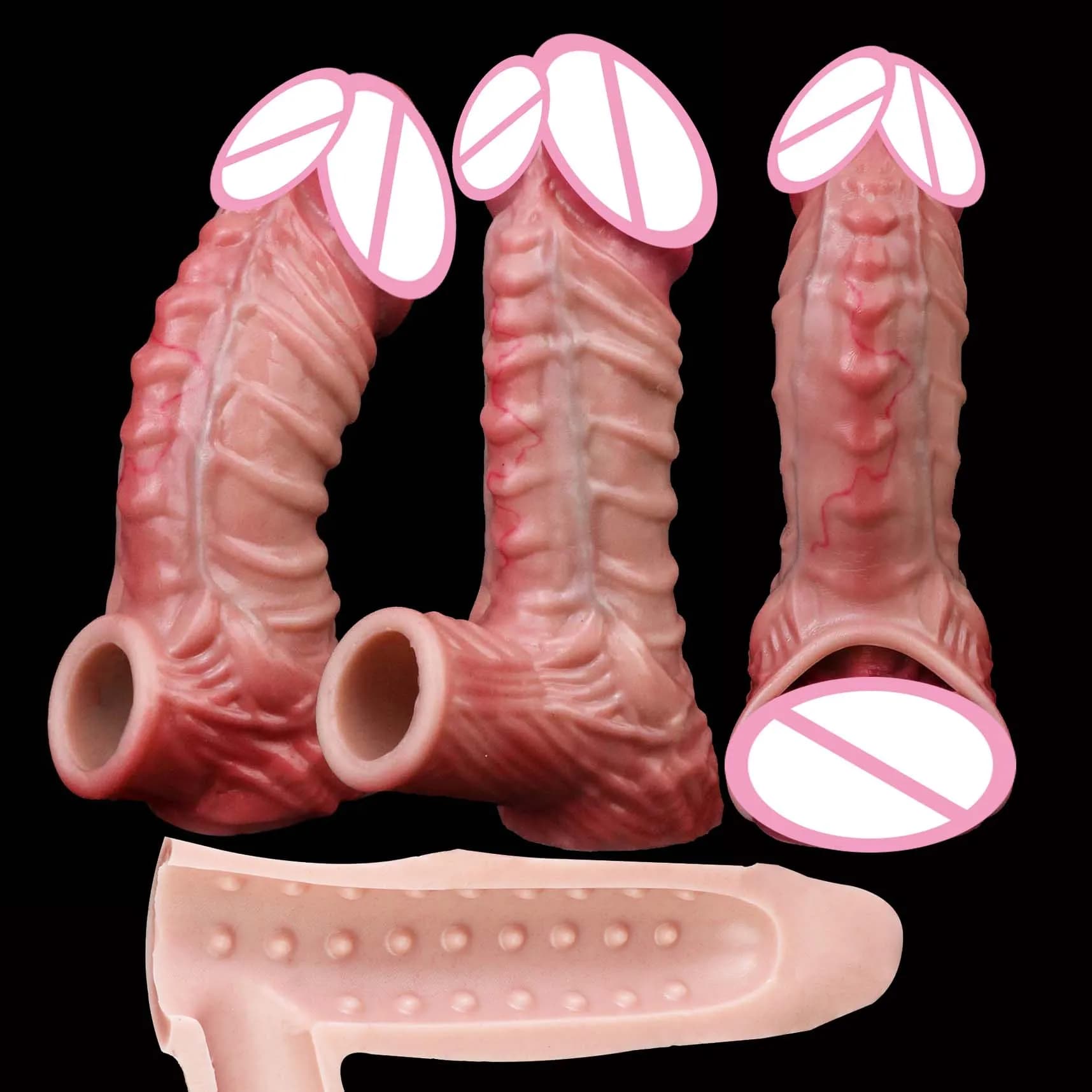 FAAK Size S L Silicone Cock Sleeve with Testicle Ring Penis Enlarger Delay Ejaculation Enhance Erection Male Adult Sex Toys