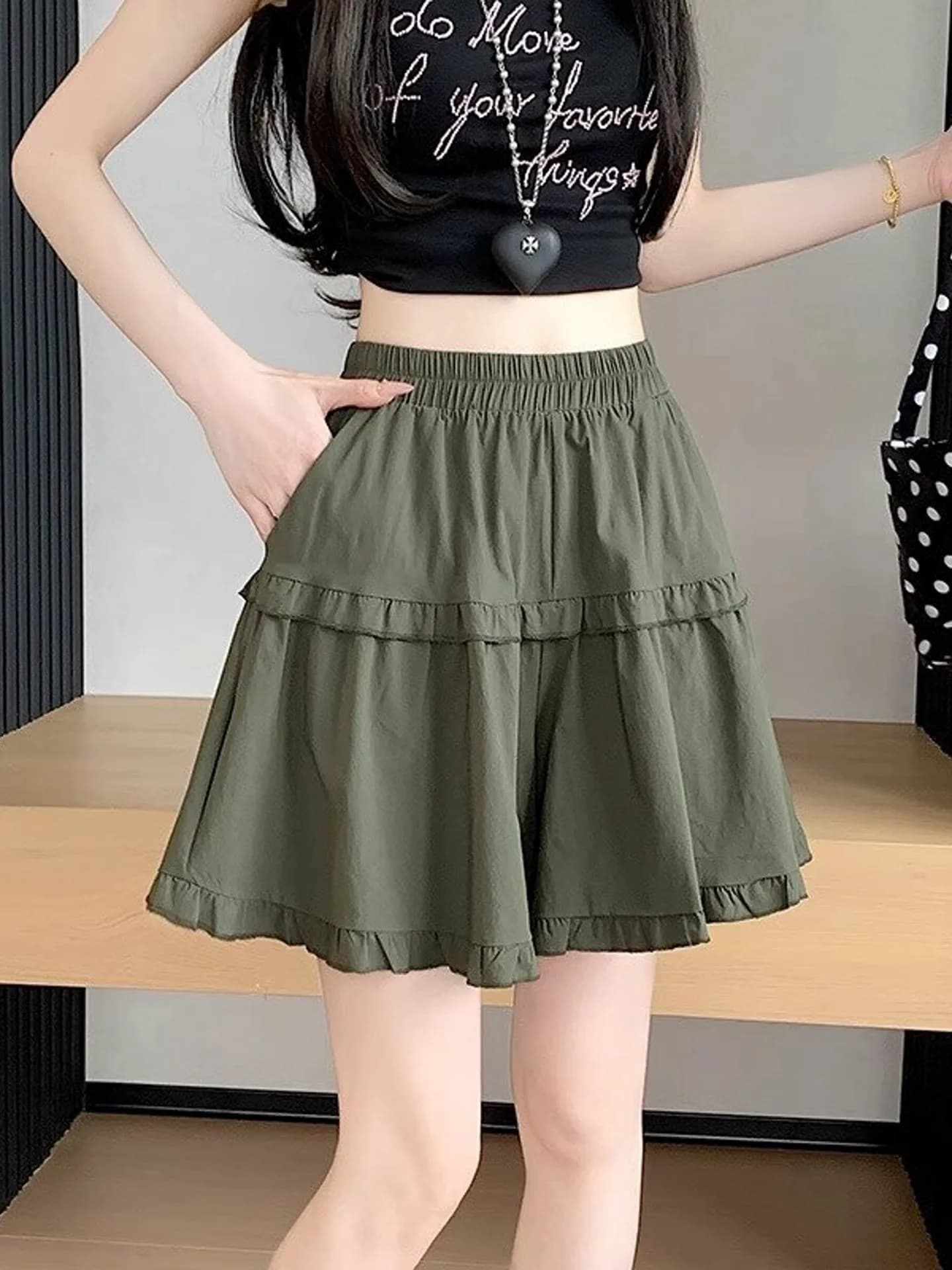High Waist Wide Leg Short Pants Women's Summer Thin Ice Silk Loose Five-Quarter Sports Casual Workwear Skirt Pants