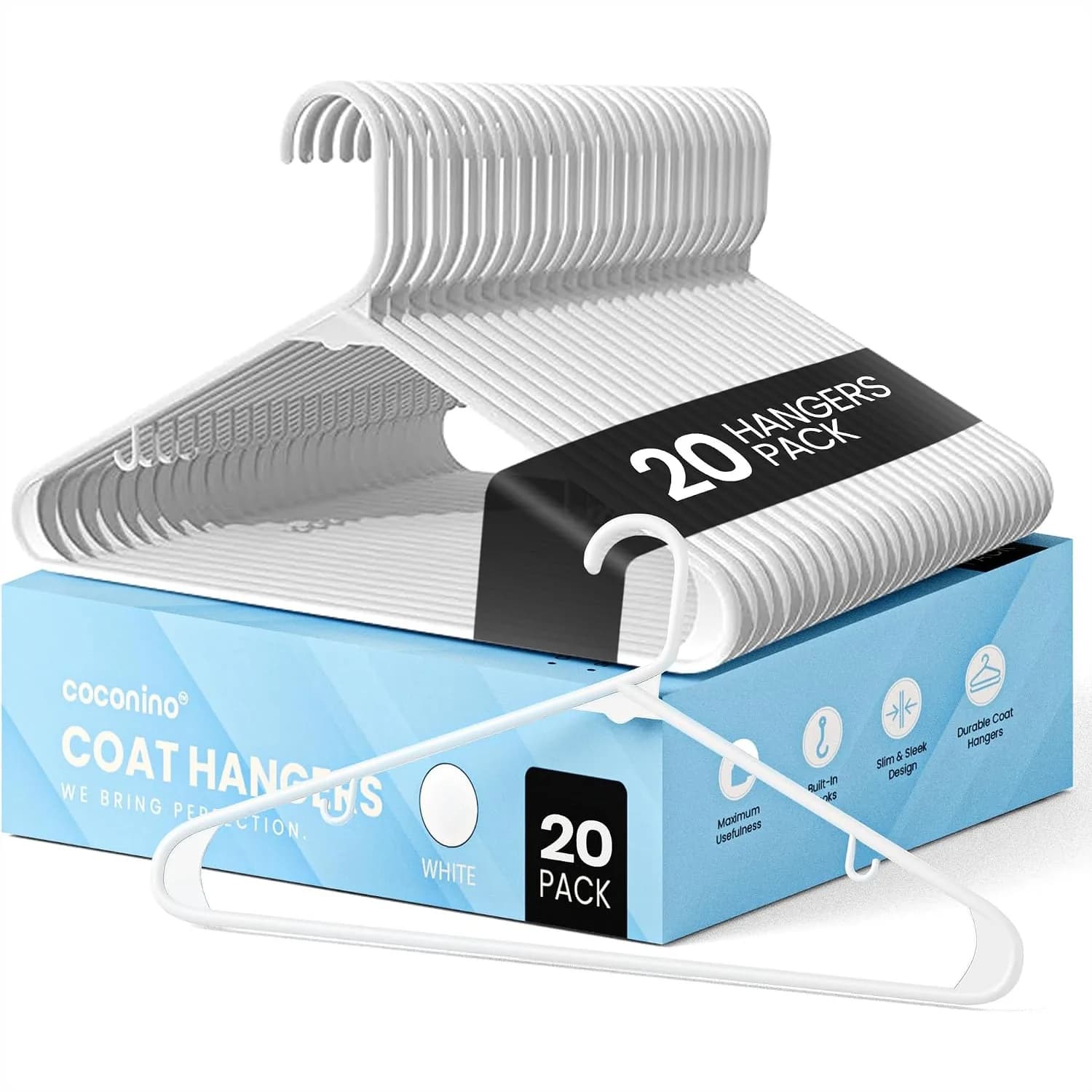 Plastic Hangers 20 Pack with Built-in Hooks for Non-Slip Clothes Storage, Heavy Duty Space Saving Coat Hangers for Closet