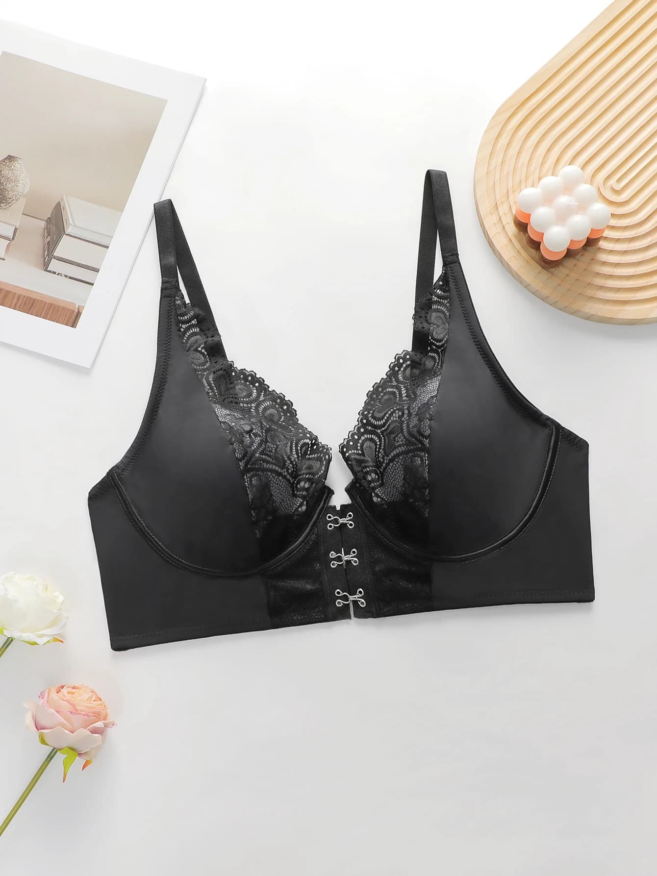 Reggiseno da donna con fibbia frontale in pizzo taglie forti, coppa piena con anello in acciaio, adatto per donne a figura intera