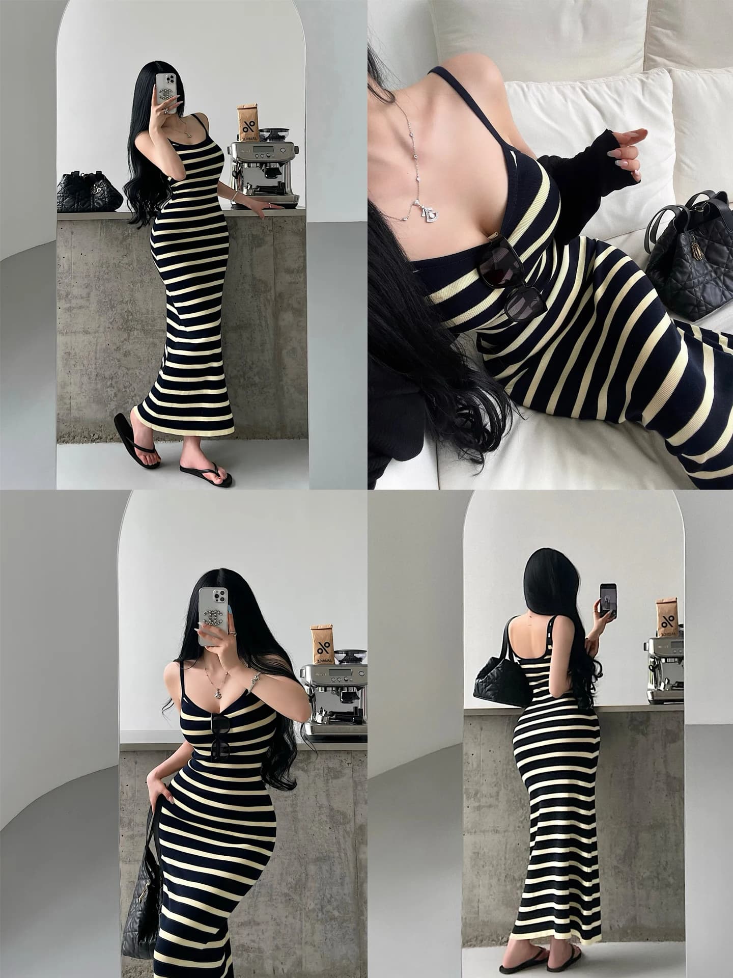 Abito Lungo Sexy Aderente a Righe in Rayon Lavorato a Maglia con Spalline Incrociate, Stile Giovanile, Moda Casual per Ragazze e Signore