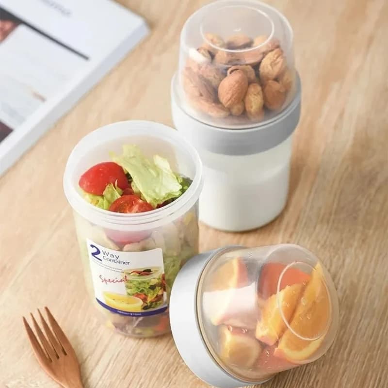 Breakfast Oatmeal Cereal Nut Yogurt Salad Cup Seal Container Set with Fork Sauce Cup Lid Bento Tuppers Food Taper Bowl Lunch Box