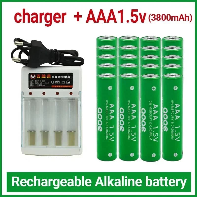 ️100% Nuova Batteria Alcalina AAA da 3800 mAh 1,5 V, Batteria Ricaricabile AAA per Telecomando, Giocattoli, Allarme Antifumo con Caricabatterie