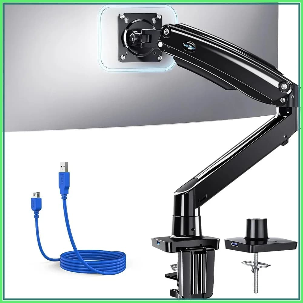 Supporto per monitor ultrawide per schermi da 13-49 pollici, supporto regolabile resistente con USB, base con morsetto a C e passacavo, VESA 75x100mm