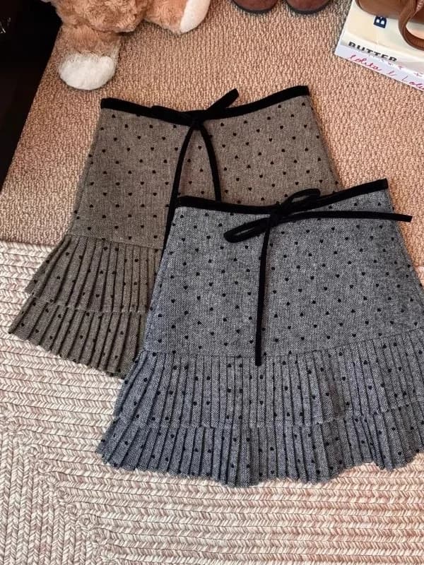 Sweet Polka Dot Woolen Plaid Skirt Women's Autumn Winter Thickened plus Size High Waist Slimming A-Line Skirt