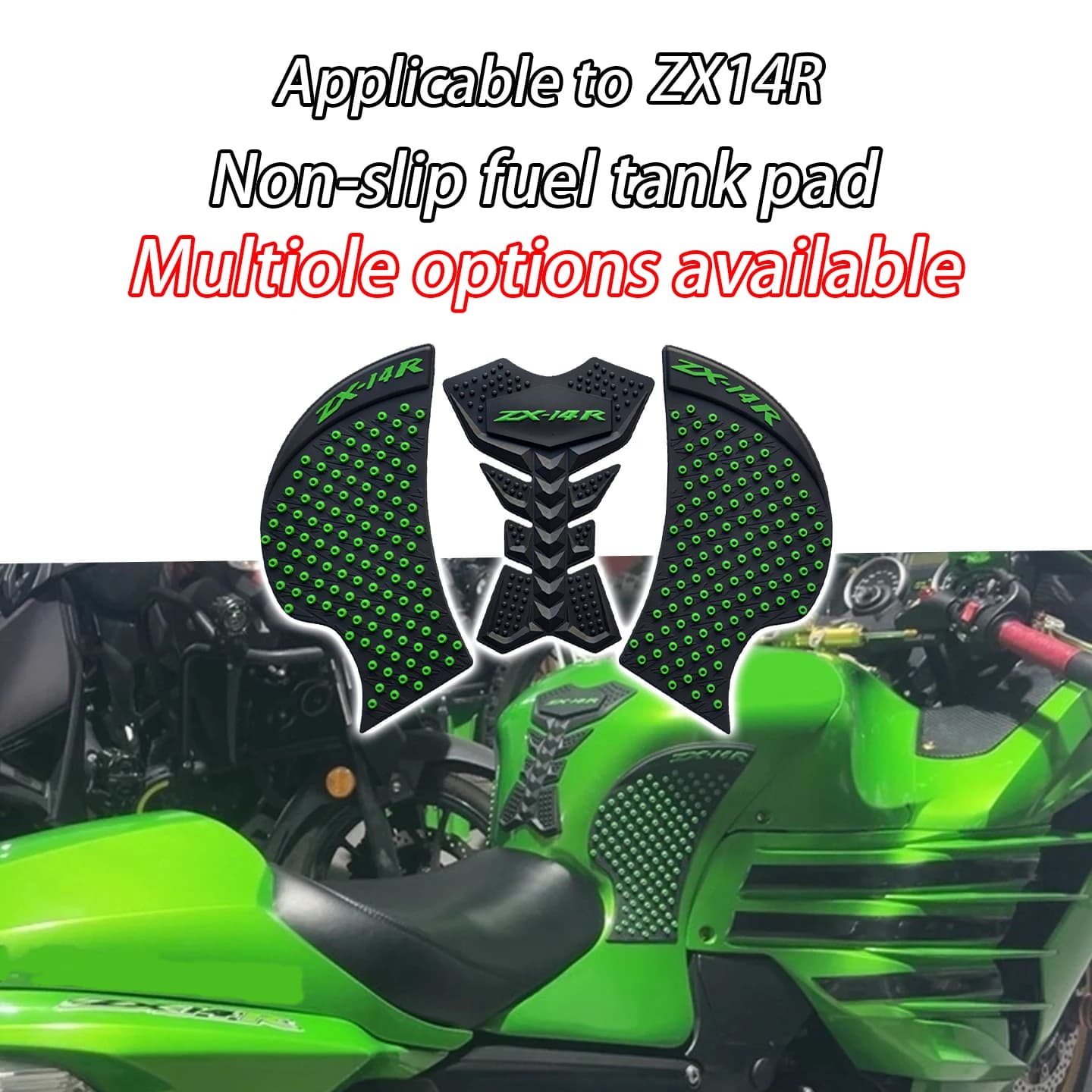 Motorcycle anti-slip rubber stickers Kawasaki ZX14R ZX-14R ZZR1400 ZX14 R GTR1400, tank and knee protections, side stickers