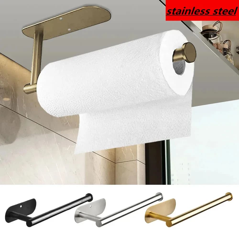 Porta asciugamani di carta igienica in acciaio inossidabile adesivo portarotolo di carta da cucina bagno senza punzonatura appendiabiti per dispenser di fazzoletti per montaggio a parete