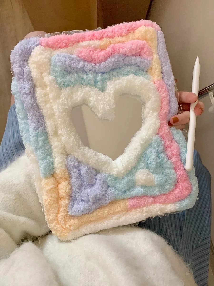 Rainbow candy plush love mirror tablet protective case, suitable for iPad, drop-proof, 360-degree rotating tablet cover