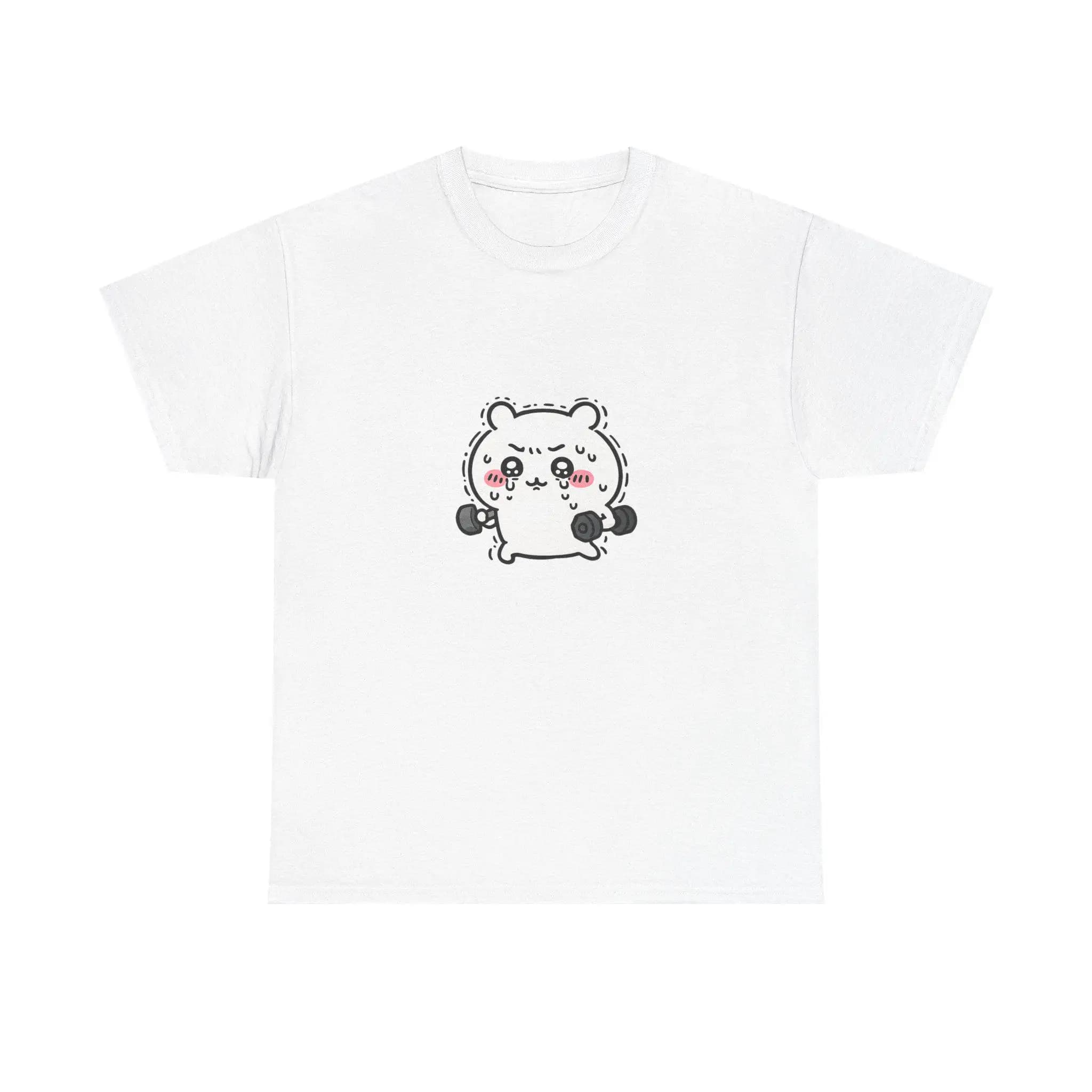 Cute Kawaii Bear Lifting Dumbbells Graphic T-Shirt Men Women Oversized Short Sleeve Tee Funny Workout Humor Casual Streetwear