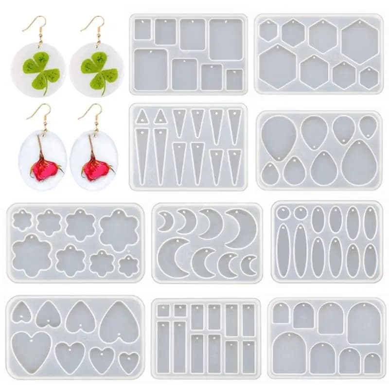 Silicone Earring Mold Earring Resin Mold Jewelry Making Casting Tools Earring Hooks for Craft DIY Charms Pendant Earring Making
