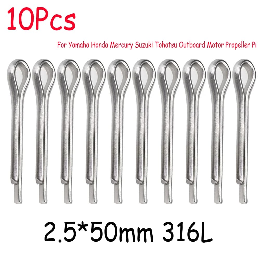 10 Pz Elica Perni Divisi 2.5*50mm In Acciaio Inox 316L Per Yamaha Honda Mercury Suzuki Tohatsu Motore Fuoribordo Elica Pi