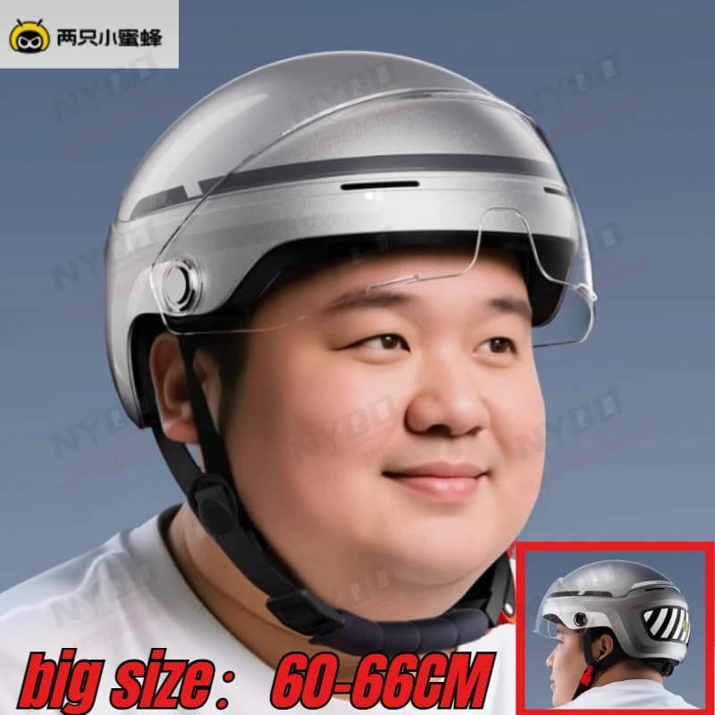 Large helmet for electric bike and motorcycle, model half summer helmet with sunscreen lenses, suitable for head circumferences from 60-66 cm