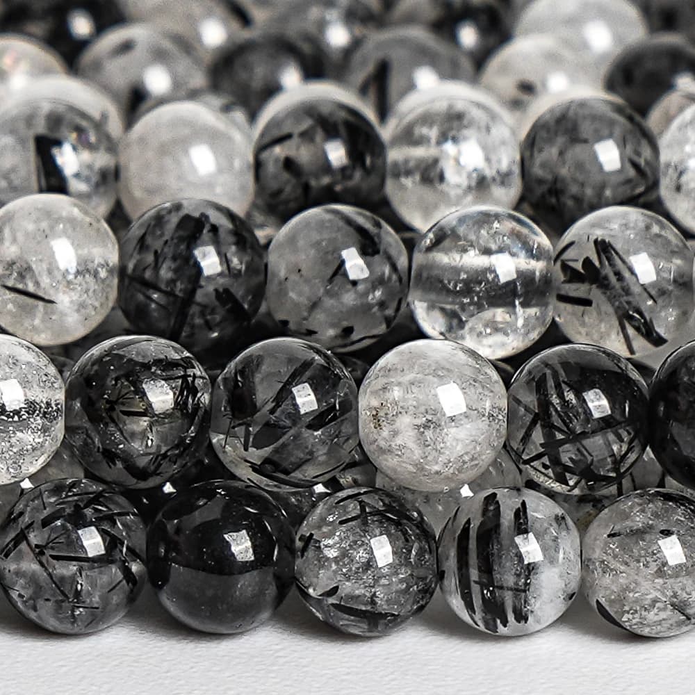 Natural Black White Rutilated Quartz Beads Small Round Loose Beads DIY Jewelry Making Necklaces Bracelets 4MM