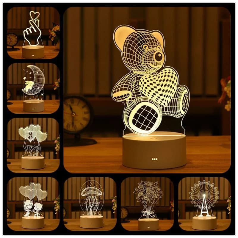 Lampada da Tavolo LED Creativa con Illusione Visiva 3D, Cambia Colore, Alimentata USB