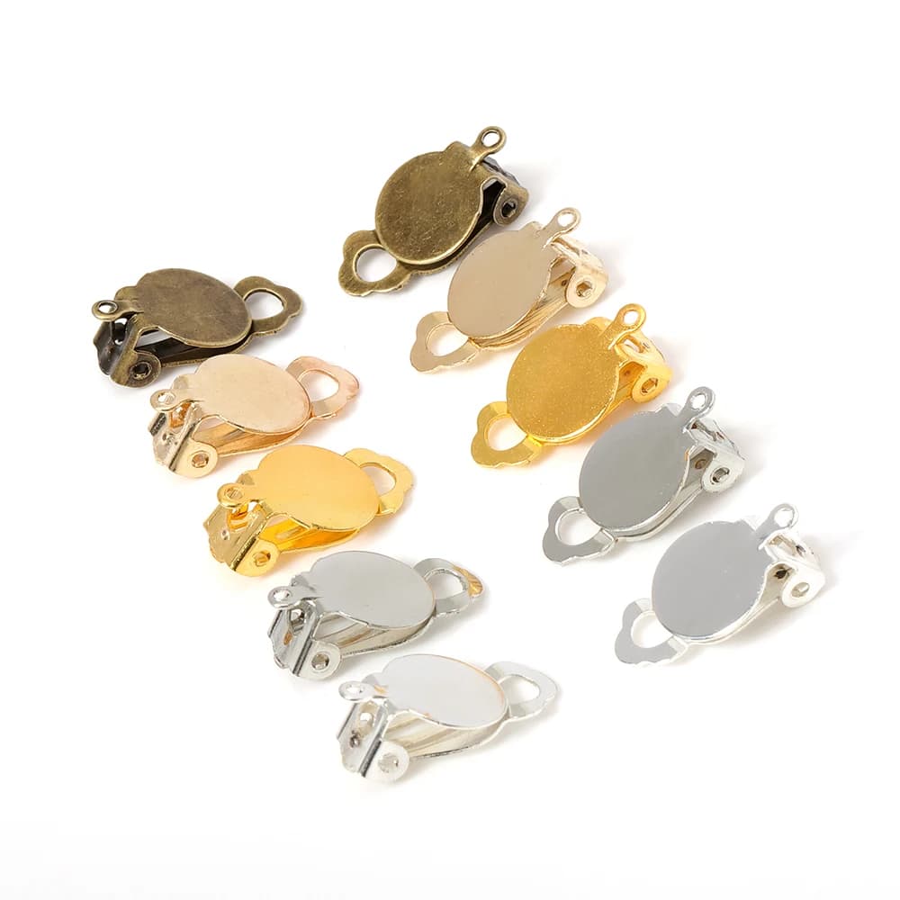 50pcs Gold Ear Clip Earring Blank Base Settings Without Piercing Fit 10mm Cabochon For DIY Jewelry Making Women Earring Findings