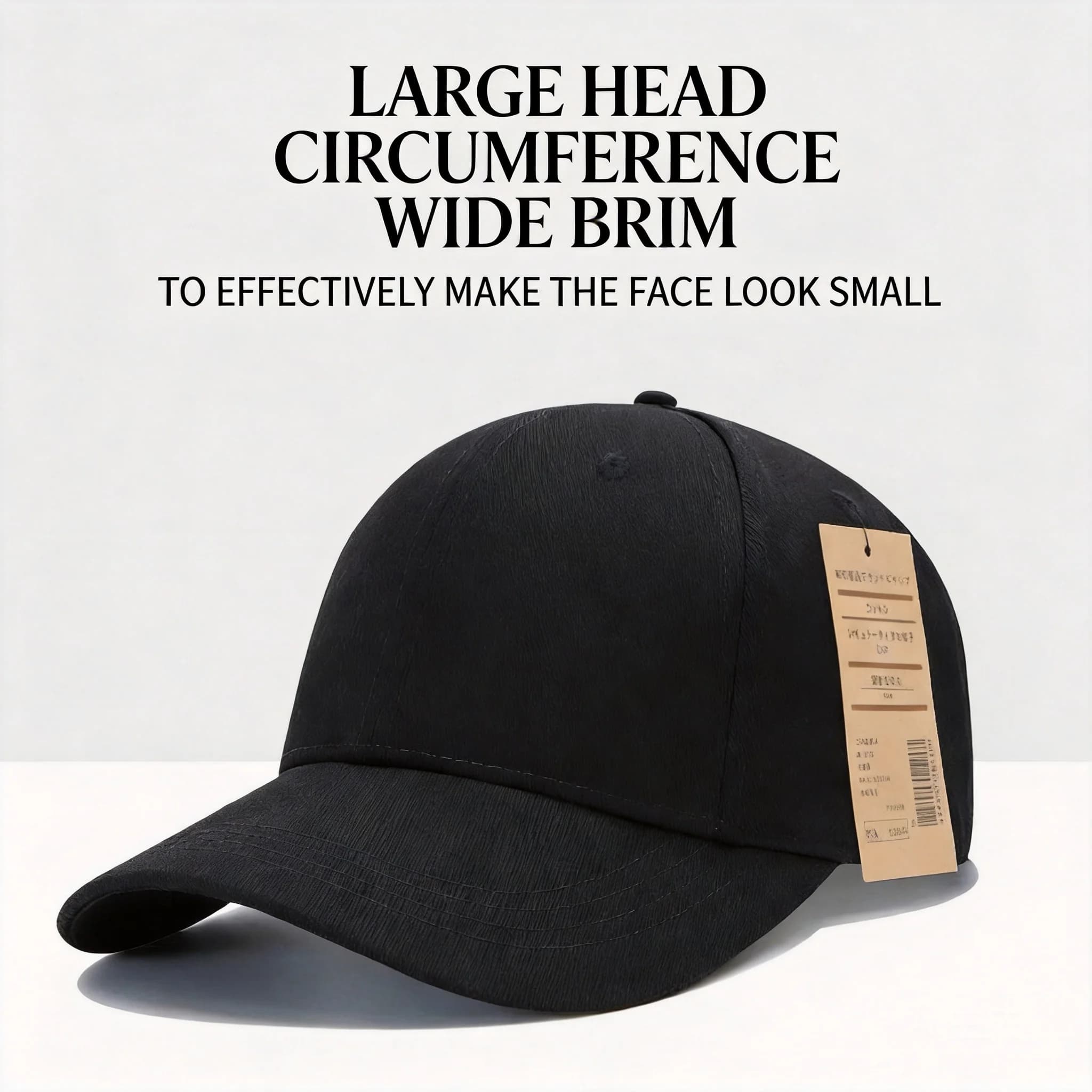 100% Cotton Large Head Circumference Wide Brim Baseball Cap Adjustable 54-62cm Unisex Summer Sun Protection Solid Color Casual
