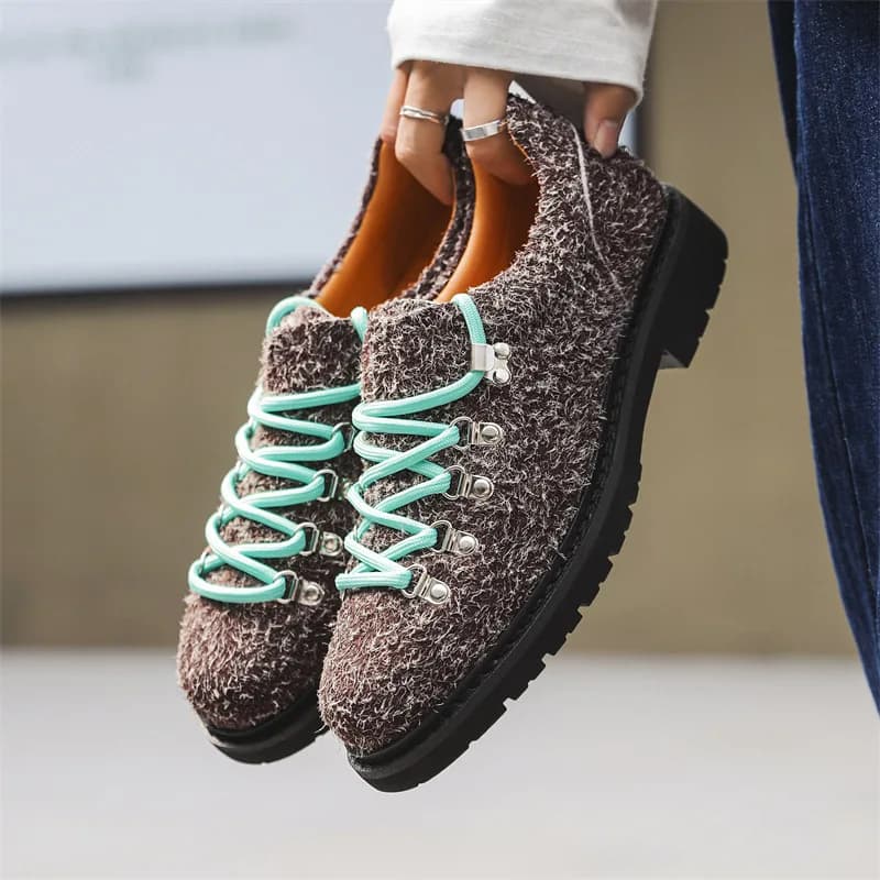 DIMANYU Men's Suede Hiking Derby Shoes Retro Lace-Up Casual Platform Men Oxford Shoes Non-slip Outdoor Trekking Boots Men