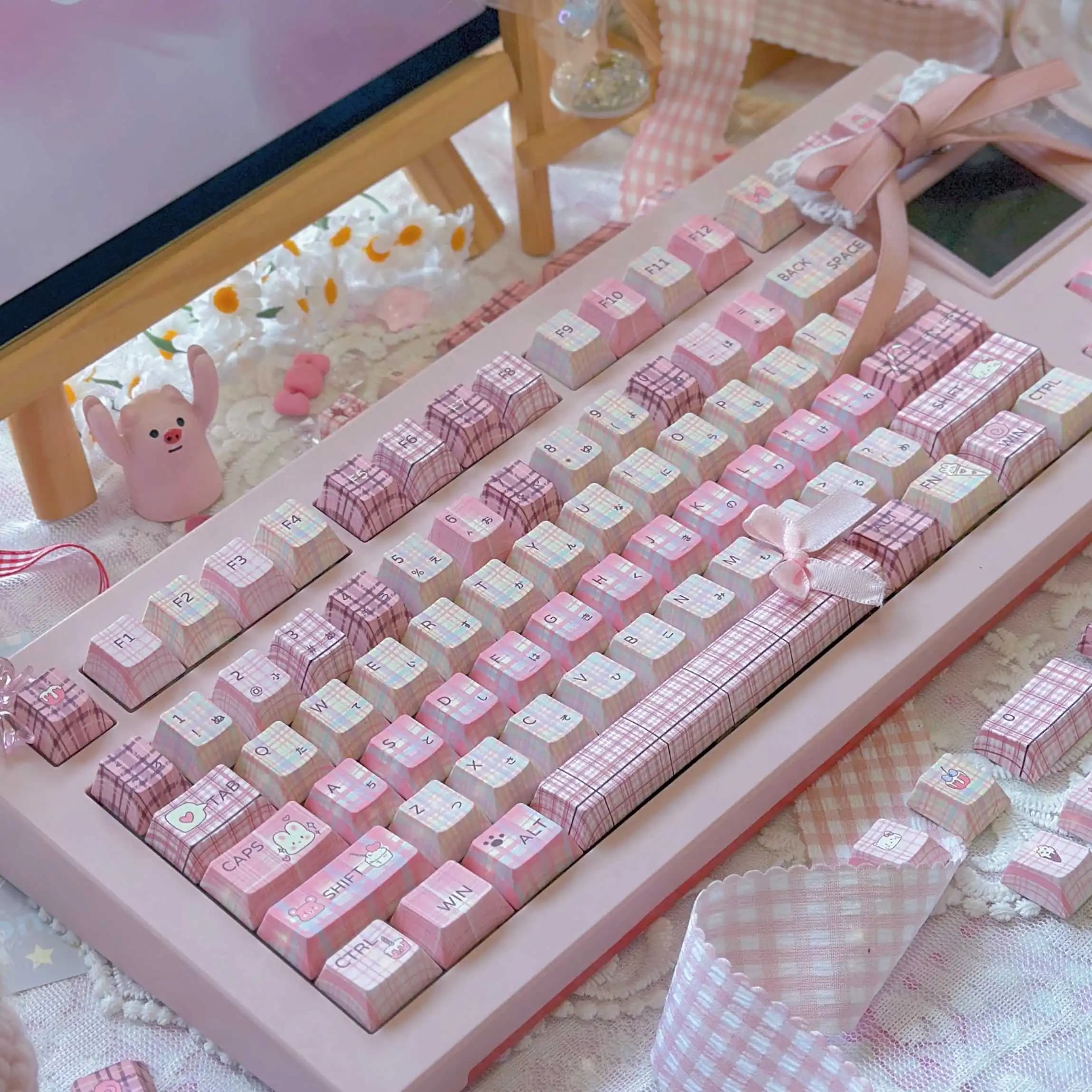 128 tasti Ragazza Rosa Copritasti PBT a sublimazione di calore Profilo Cherry Copritasti personalizzati per tastiera meccanica da gioco MX Switch