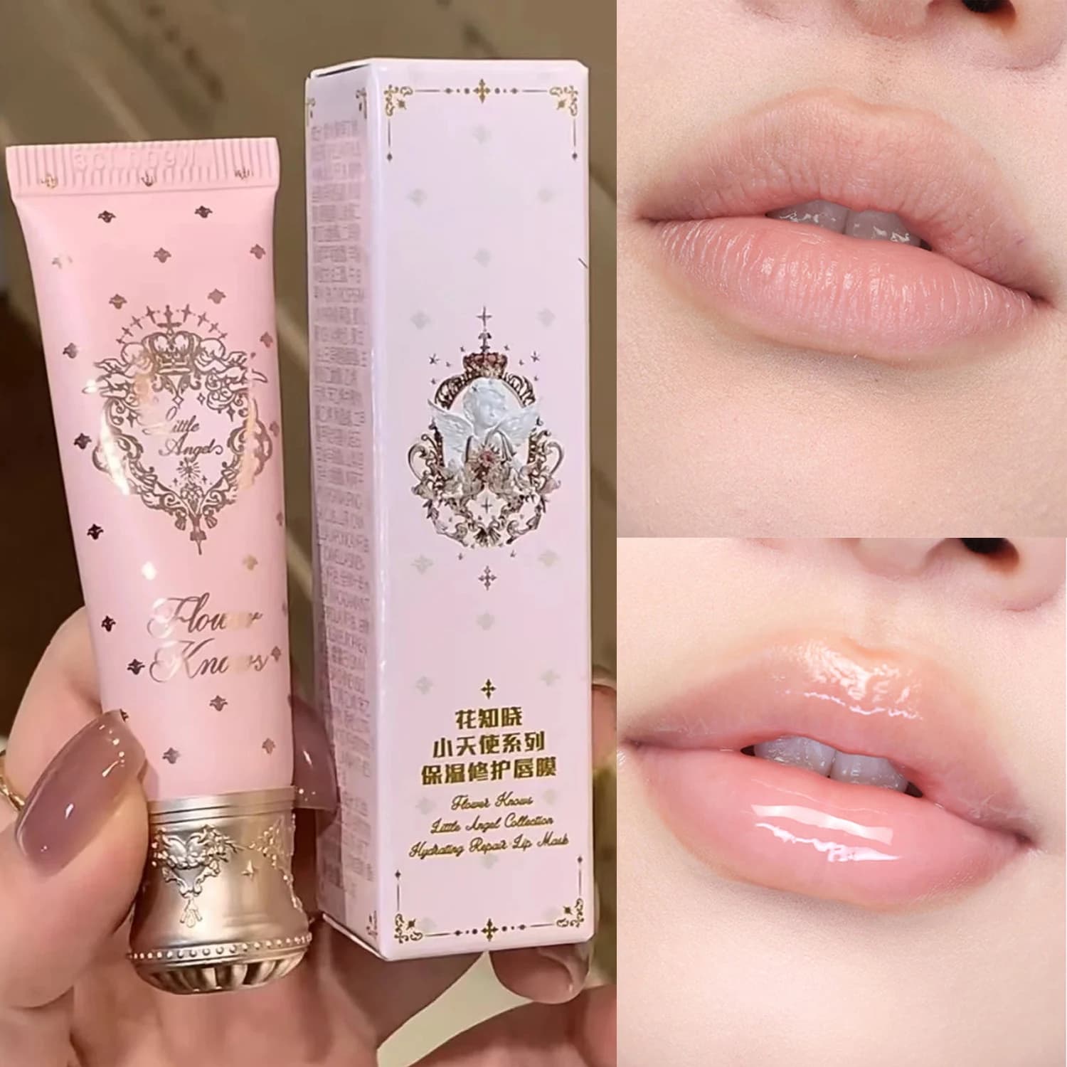 Flower Knows Little Angel Vegan Repairer Lips Mask Hyaluronic Acid 24 Hours Hydratation Lip Care Colorful Finish Light Polished