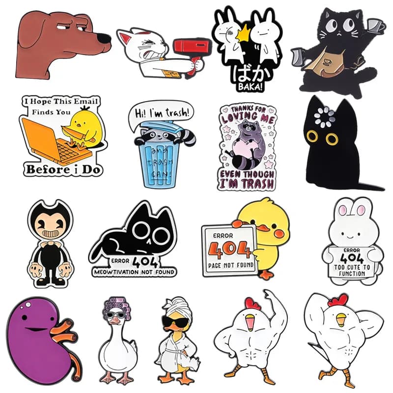 Cartoon Cute Animals Brooches Creative Swimming Suit Duck/Muscular Rooster/Black Cat/Raccoon Lapel Badges Backpack Jewelry Gifts