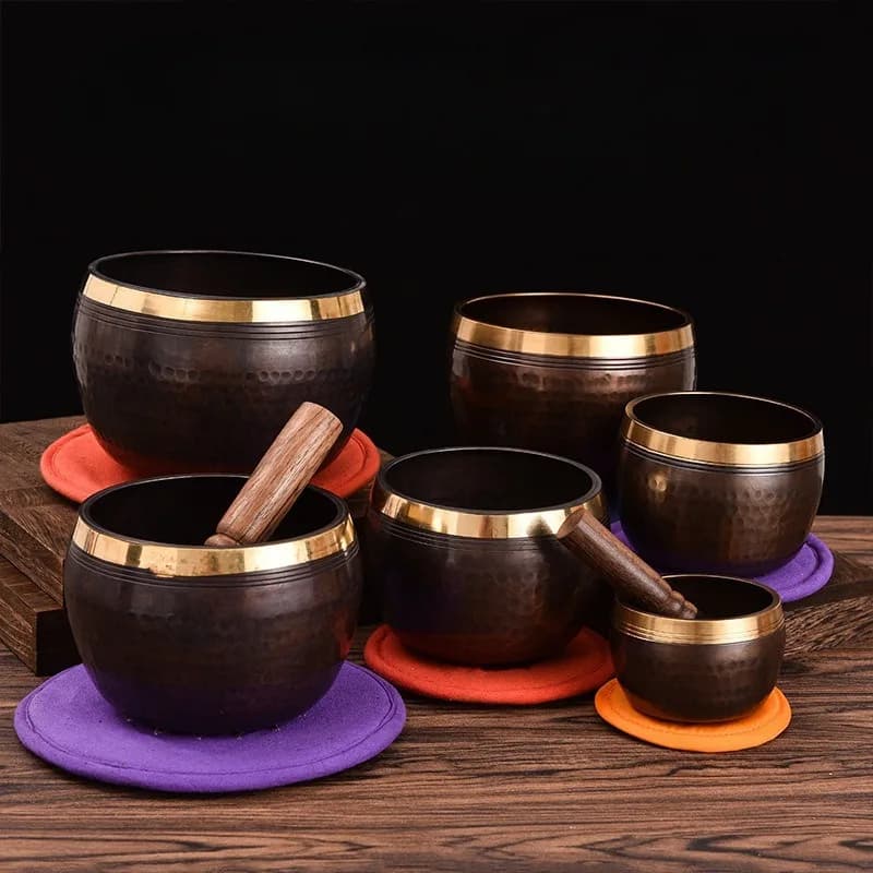 Original Copper Tibetan Bowl Nepal Handmade 15CM Meditation Sound Healing Black Singing Bowls Music Instruments Percussion