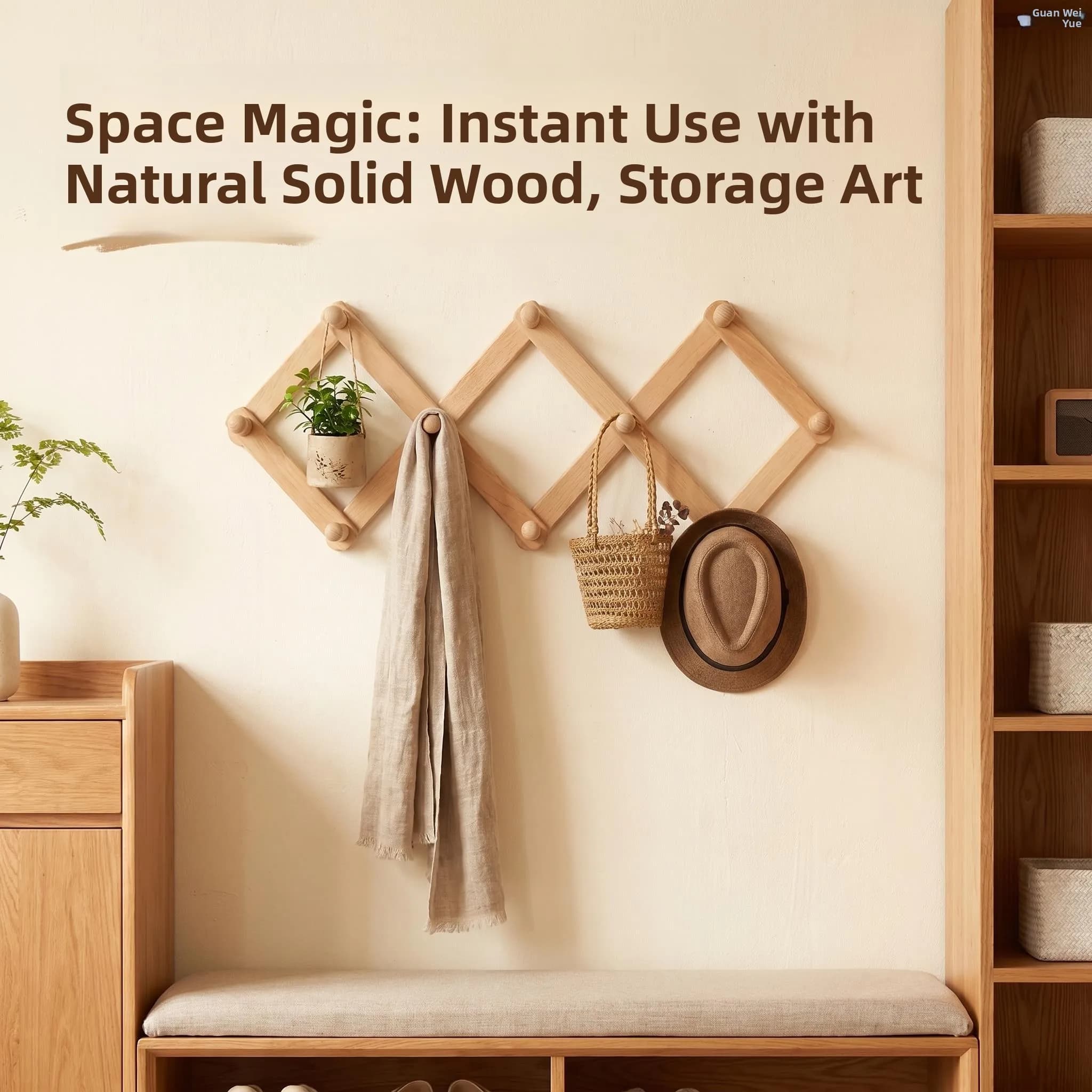 Wall-Mounted Wooden Clothes Hanger Retractable Entrance Hall Coat Hook No-Drilling Required Wood Hook for Office Use