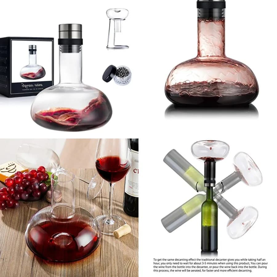 Set Decanter per Vino YouYah, Caraffa per Vino Rosso con Supporto per Asciugatura, Perle per Pulizia e Coperchio Aeratore, Vetro Cristallo, Aeratore per Vino, 100 H