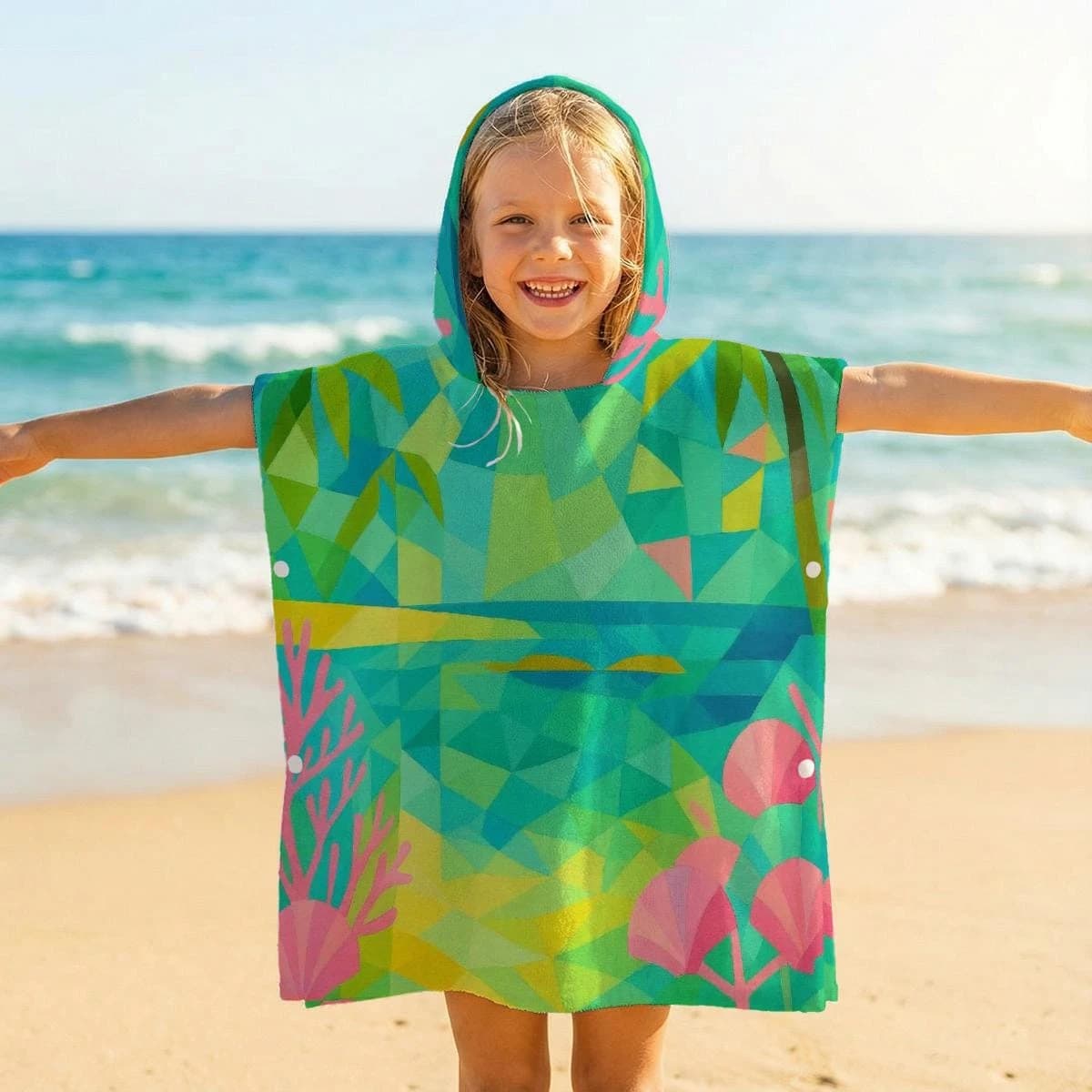 Accappatoio con stampa corallo, morbido e super assorbente, ideale per spiaggia, piscina, mare, campeggio, regalo per bambini dai 2 ai 9 anni, maschietti e femminucce.