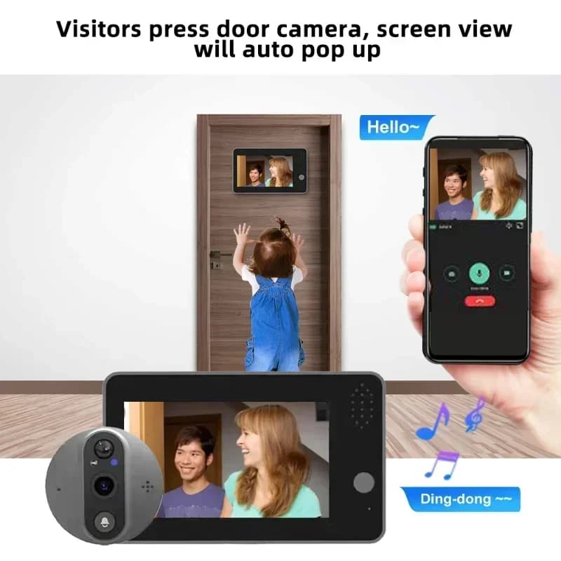 Videocamera per campanello WiFi 1080P, FHD da 4,3', sicurezza domestica, audio bidirezionale, visione notturna, visualizzatore telecamera spioncino