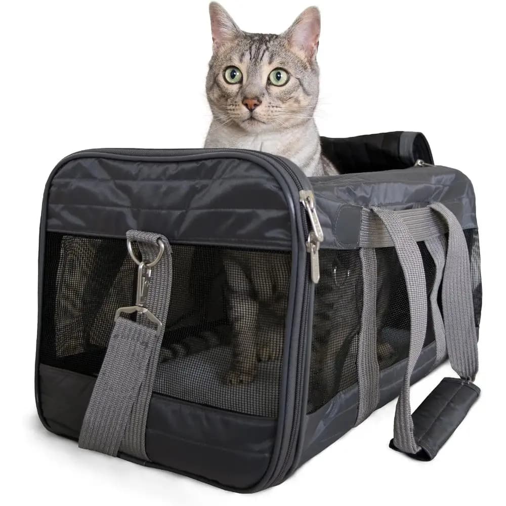 Trasportino per animali domestici Approvato dalla compagnia aerea con telaio in filo metallico a molla - Trasportino per cani e gatti per viaggi in cabina, ventilazione in rete, cerniere di bloccaggio -