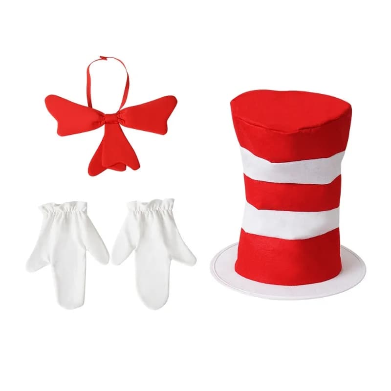 Dr. Seuss Cat in The Hat Cosplay Costume Accessories Cappello Gloves with bow tie for women Men Christmas Hats for Halloween Stage Prop Christmas