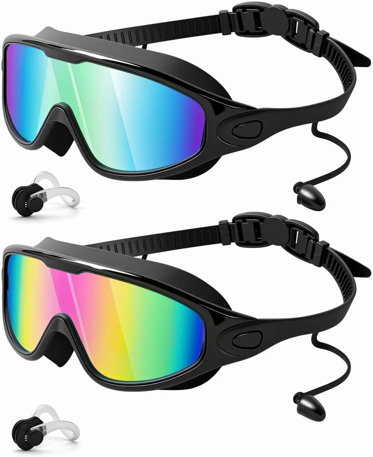 2PCS Wide Vision Anti Fog UV Swim Goggles Unisex Waterproof Swimming Eyewear