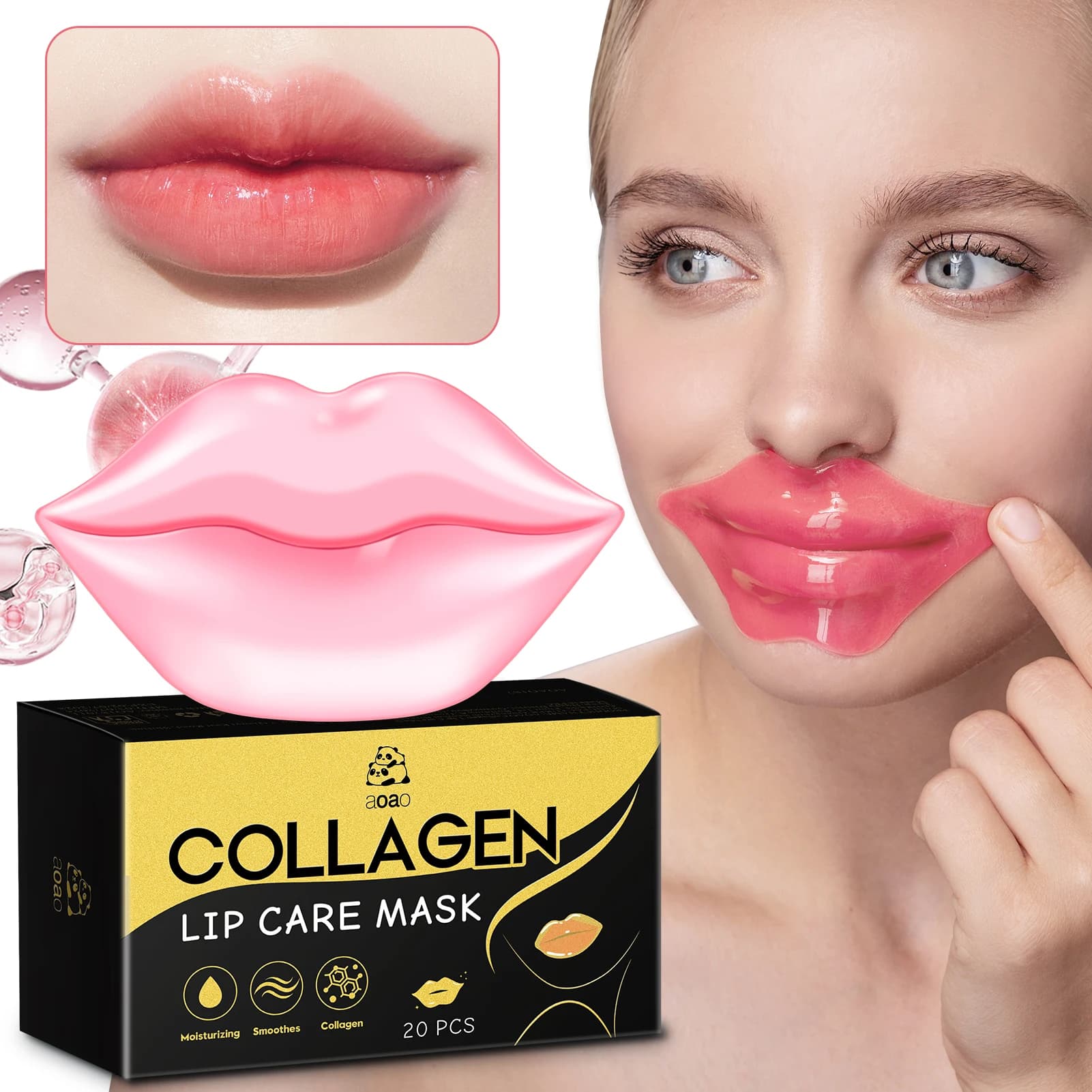 Hyaluronic acid lip mask for dry lips moisturizing, nourishing and moisturizing with pink scent to avoid cracking.