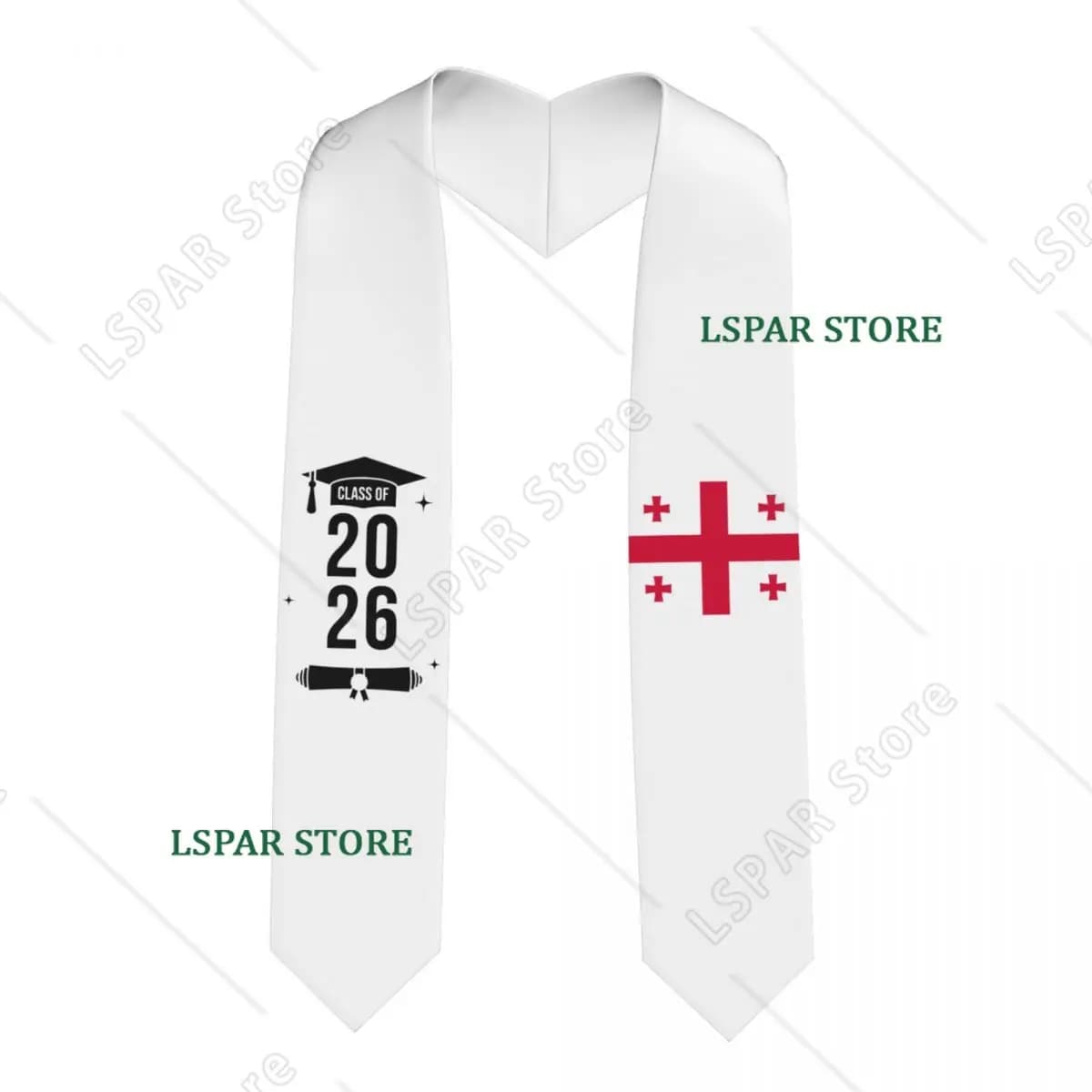 Class Of 2026 Georgia Flag Graduation Stole Sash Scarf For International Students Proud 183CM Long