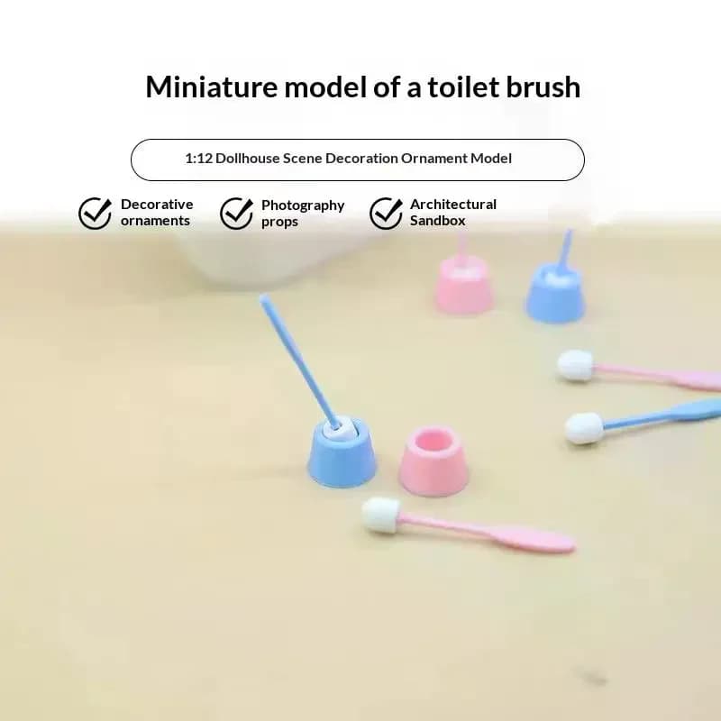 Set di 1 Spazzola per WC in Miniatura 1:12 con Manico Lungo, Modello di Simulazione per Casa delle Bambole, Strumento di Pulizia per Scenari di Toilette, Giocattolo, Accessori per Decorazioni Domestiche