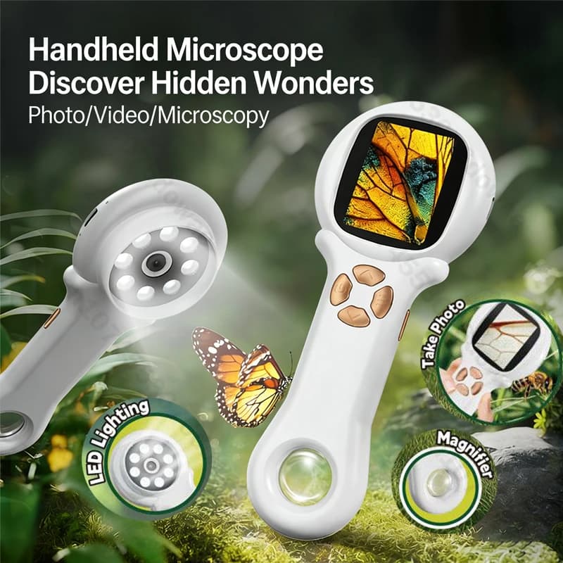 Microscopio Portatile con Schermo LCD da 2.0'' Kit Educativo Scientifico Mini Lente d'Ingrandimento LED Tascabile per Bambini Regalo di Compleanno