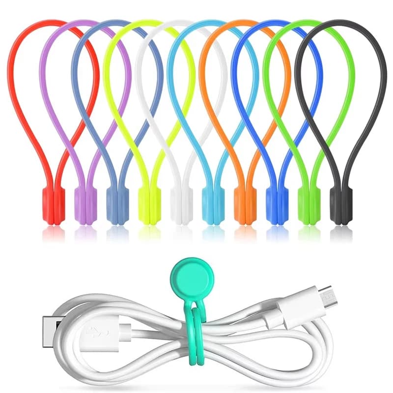 10 pz Riutilizzabili Fascette Magnetiche Organizzatore di Cavi Corde Magnetiche In Silicone Fascette Avvolgitore per Auricolari Roba Libro Marker Frigo