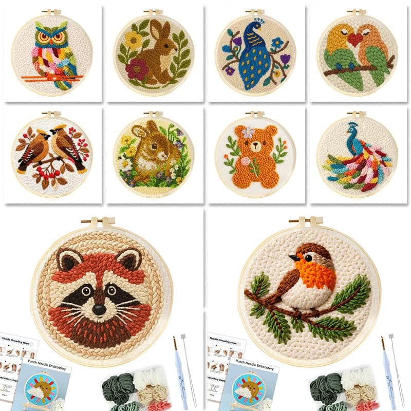 GATYZTORY Rabbit Diy Needle Punch Kit For Adults Beginners Cute Animal Punch Needle Yarn Painting Embroidery Frame Decor Diy