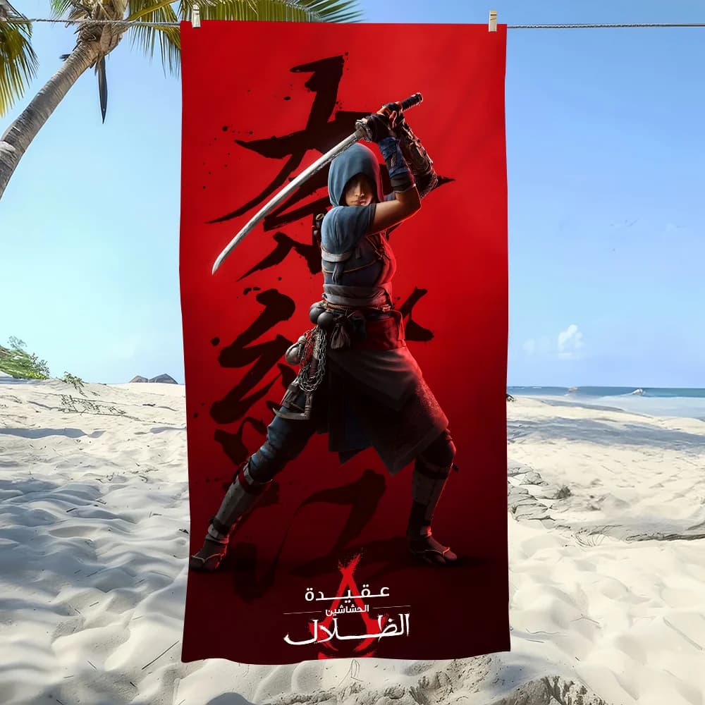 Asciugamano da spiaggia A-Assassins Creed S-Shadows, in microfibra, a tema gioco, morbido, ad asciugatura rapida, assorbente, per viaggi, palestra, doccia, campeggio, regalo