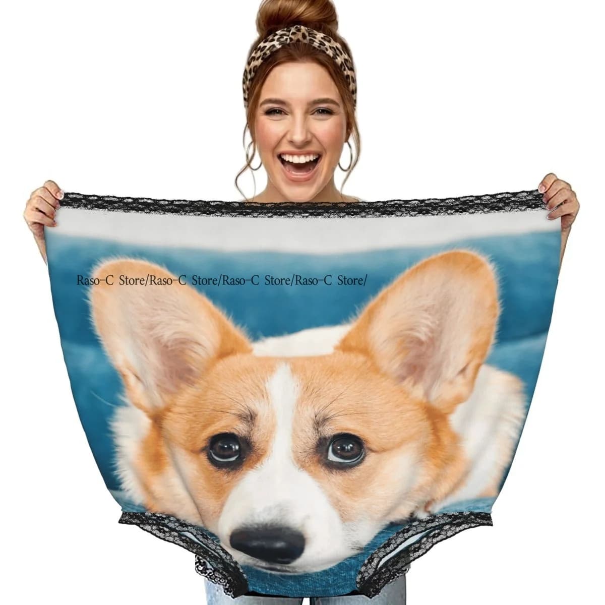 Divertente regalo a sorpresa con mutandine da nonna e cane Corgi