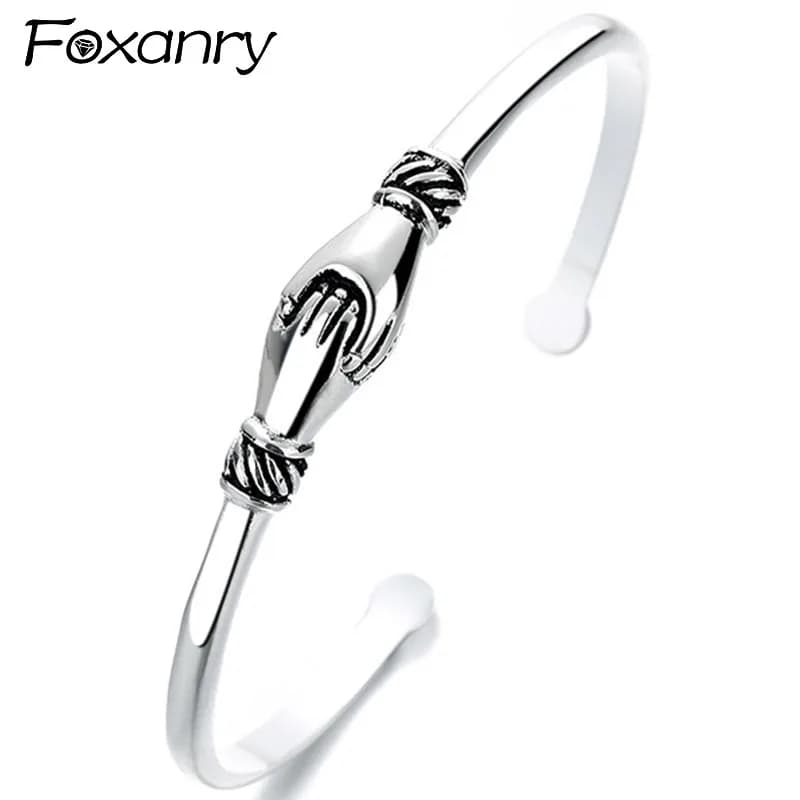Bracciale Aperto Foxanry con Design Personalizzato per Donne, Vintage Fatto a Mano, Semplice, Unico, Trendy, Elegante, per Feste e Uso Quotidiano, Idea Regalo