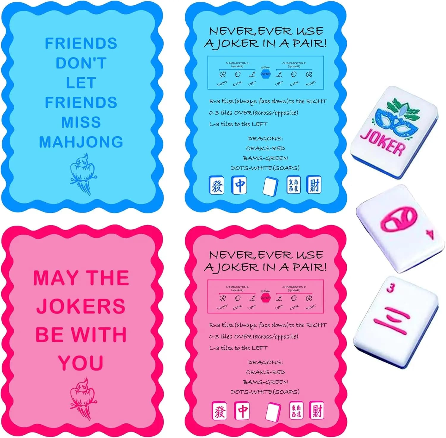 Set di 4 Mescolatori di Carte Mahjong per Mescolare e Agitare le Tessere, Accessori in Plastica per Mahjong, Regalo per Amanti dei Giochi, Design Stampato