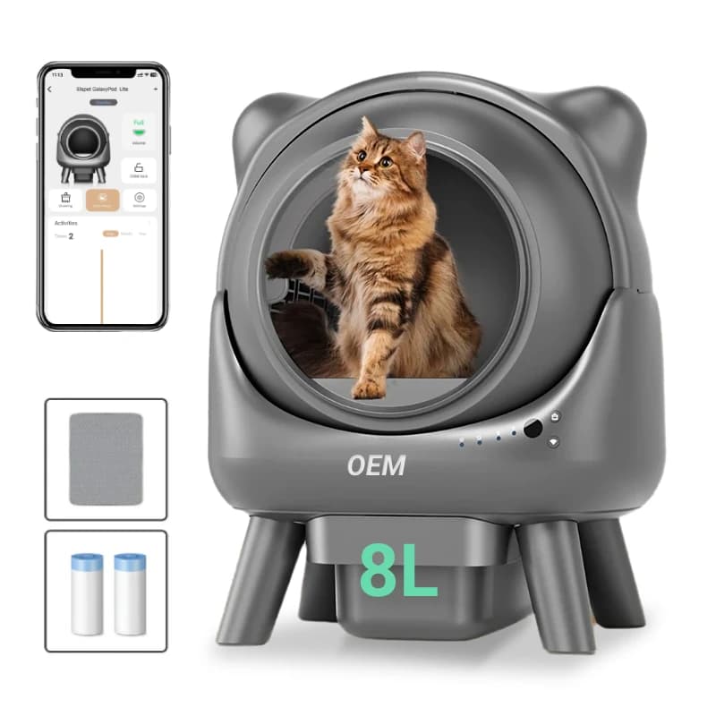Lettiera automatica autopulente per animali domestici per gatti con sensori di sicurezza per il controllo degli odori