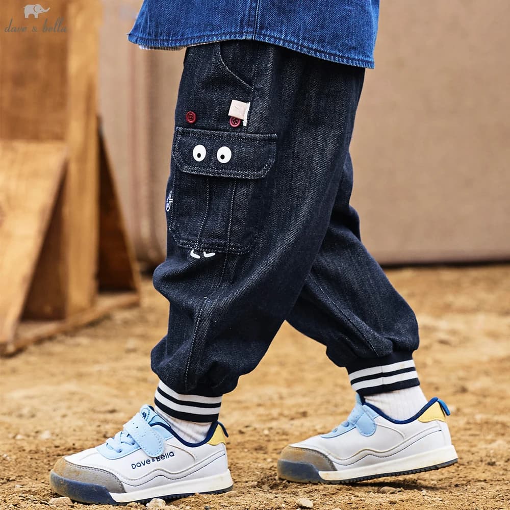 Dave Bella Bambini Autunno Primavera Jeans Ragazzi Elastico in Vita Pantaloni Cargo Casual Sport Tasca Jogger Pantaloni DB3253447