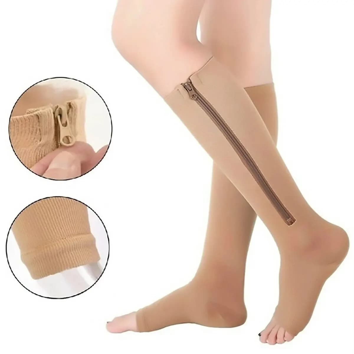 Calzini a compressione Uomo Donna Supporto Cerniera al ginocchio Donna Punta aperta Sottile Anti-fatica Elastico Sox Calzini alti Unisex