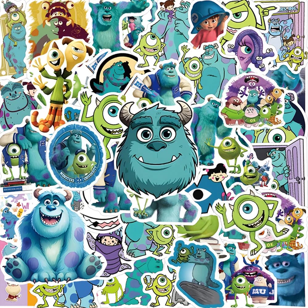 60 Pezzi Adesivi Disney Divertenti Mostri S.r.l. (Monsters Inc.) Cartoni Animati, Simpatici Graffiti, Decalcomanie per Giocattoli, Caschi, Valigie, Laptop, Adesivi in PVC per Regalo