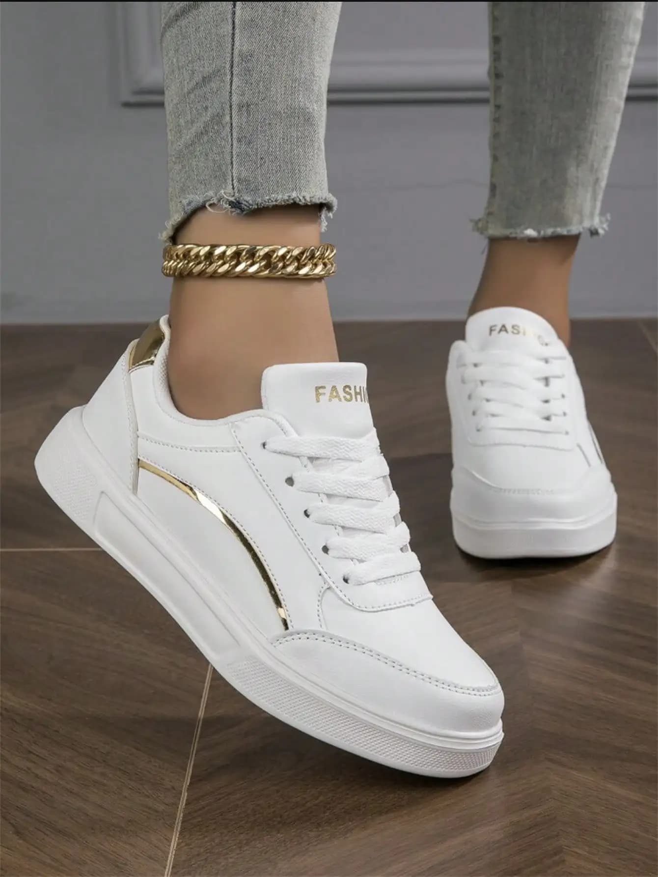 Women's Fashionable Versatile Outdoor White Lightweight Lace-Up Round-Toe Flat-Heel Anti-Slip Comfortable Casual Shoes Sneakers Running Shoes